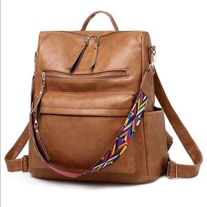 Women Fashion Colorful Strap Backpack brown